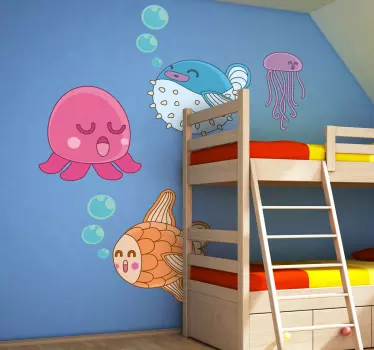 Sticker infantil ilustración peces - TenVinilo