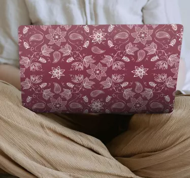 Vinil para laptop retro flores paisley - TenVinilo