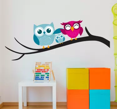 Vinilo infantil familia búhos coloridos - TenVinilo