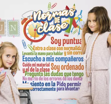 Vinilo educativo reglas de clase para niños - TenVinilo