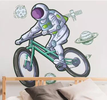 Vinilo espacio aventura en bicicleta astronauta - TenVinilo