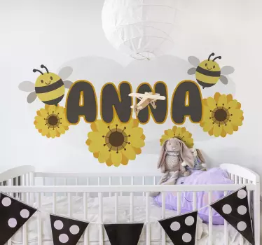 Vinilo bebé abejas y girasoles con nombre - TenVinilo