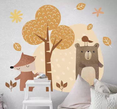 Vinilo infantil animales bosque estilo nórdico - TenVinilo