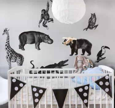 Vinilo bebé animales salvajes blanco y negro - TenVinilo