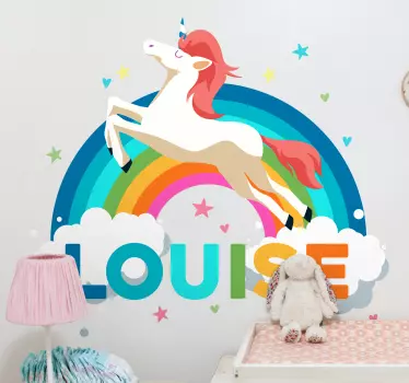 Vinilo bebé con nombre unicornio y arcoiris - TenVinilo
