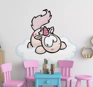 Vinilo bebé nórdico unicornio en nube - TenVinilo