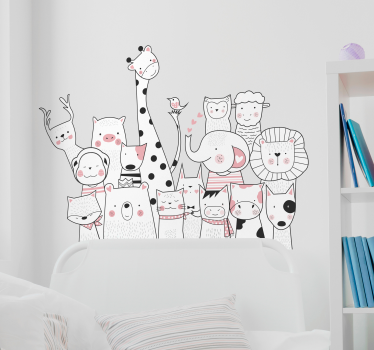 Vinilo habitación infantil dibujo minimalista de animales - TenVinilo
