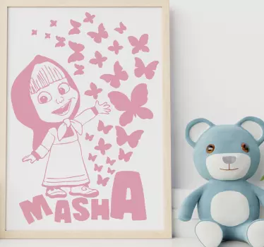 Vinilo decorativo cartoon Masha con mariposa - TenVinilo