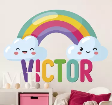 Vinilo con nombre arcoíris y nubes tonos vivos - TenVinilo