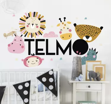 Vinilo de animales de la selva estilo nórdico con nombre - TenVinilo