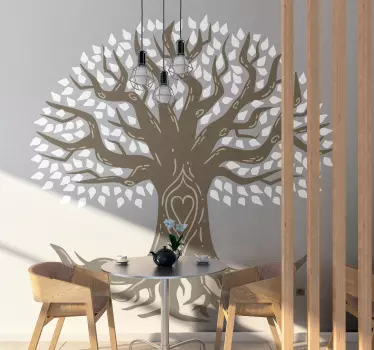 Vinilo de árbol para pared Arbol de la vida hojas blancas - TenVinilo