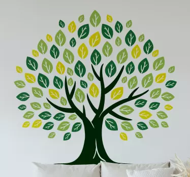 Vinilo de árbol para pared árbol de la vida hojas de sombra verde - TenVinilo