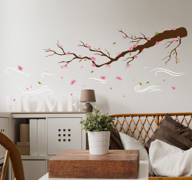 Vinilo de árbol para pared de pétalos rojos - TenVinilo