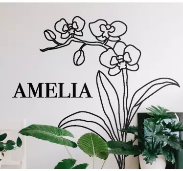 Vinilo de flor Bonito arte lineal de orquídeas con rama - TenVinilo