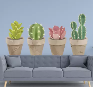 Vinilo de flor Conjunto de cactus en macetas. - TenVinilo