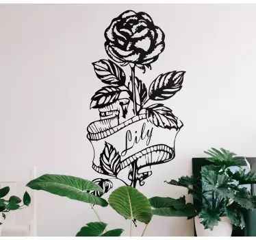 Vinilo de flor Dibujo de rosa con cinta - TenVinilo