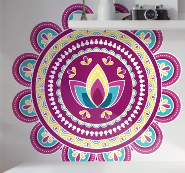 Vinilo de flor loto morada en mandala - TenVinilo