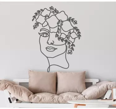 Vinilo de flor Silueta minimalista linda mujer floral - TenVinilo