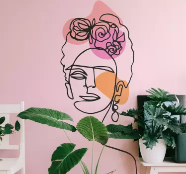 Vinilo de flores con silueta de Frida - TenVinilo