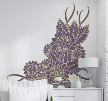 Vinilo de flores estilo paisley color morado y dorado - TenVinilo