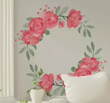 Vinilo de flores peonías rosa en corona - TenVinilo