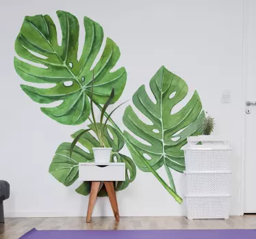 Vinilo de planta hojas de acuarela monstera - TenVinilo