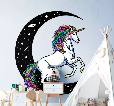 Vinilo de unicornio en luna menguante negra - TenVinilo