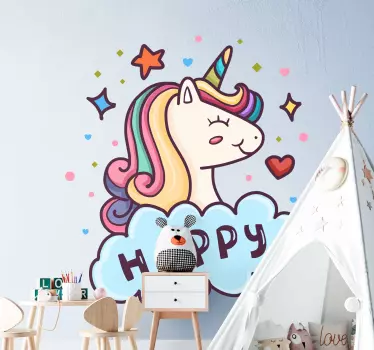 Vinilo de unicornio en nube de felicidad - TenVinilo