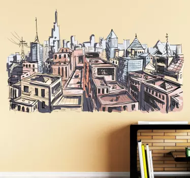 Vinilo decorativo acuarela ciudad - TenVinilo