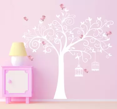 Vinilo decorativo árbol con jaulas - TenVinilo