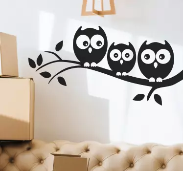 Vinilo pared dormitorio búhos en la rama - TenVinilo