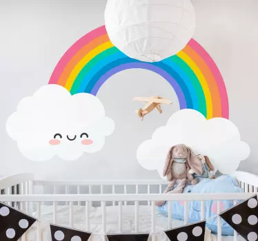 Vinilo decorativo cartoon Arco iris con nubes - TenVinilo