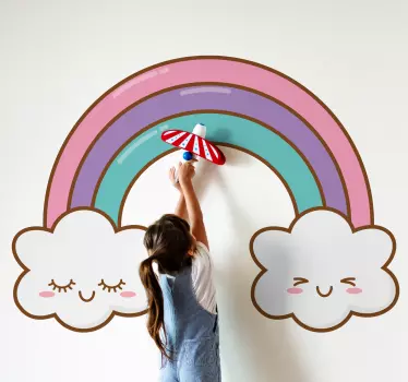 Vinilo decorativo cartoon Dibujos animados durmiendo nubes arcoir - TenVinilo