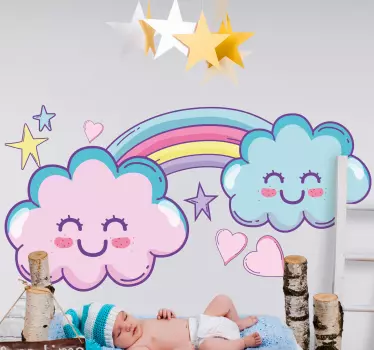 Vinilo decorativo cartoon Sonrientes nubes de arco iris de dibujo - TenVinilo