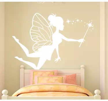 Vinilo decorativo cuento infantil Hada linda silueta con varita m - TenVinilo