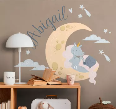 Vinilo decorativo cuento infantil Unicornio personalizado tomando - TenVinilo