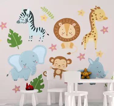 Vinilo decorativo de animal salvaje Animales de la selva con arco - TenVinilo