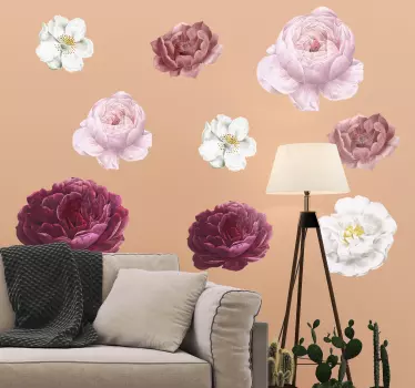 Vinilo decorativo de rosas blancas y rojas - TenVinilo