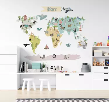 Vinilo educativo mapa del mundo en la noche - TenVinilo