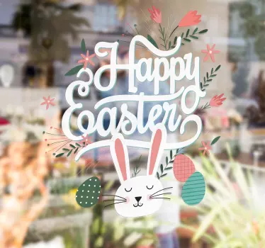 Vinilo decorativo feliz pascuas conejo infantil - TenVinilo