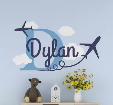 Vinilo decorativo ilustración Avión con nombre personalizado, let - TenVinilo