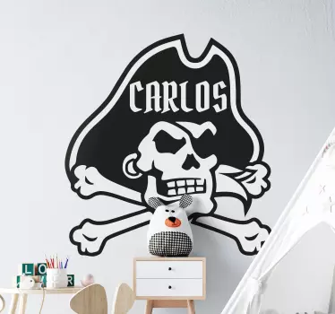 Vinilo decorativo ilustración Calavera pirata con nombre - TenVinilo