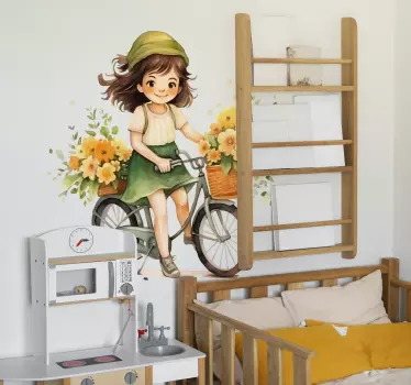 Vinilo ilustración chica andando en bicicleta - TenVinilo