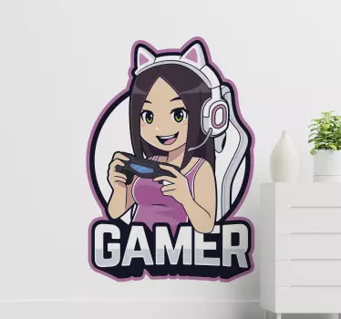 Vinilo decorativo ilustración Chica anime gamer - TenVinilo