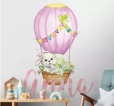 Vinilo decorativo ilustración Dulce conejito pastel en un globo - TenVinilo