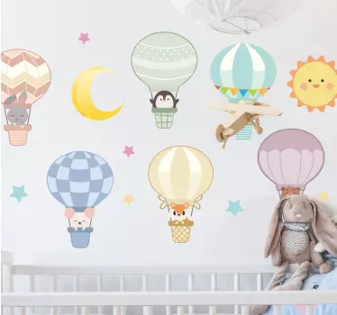 Vinilo decorativo ilustración Globos de colores con animales lind - TenVinilo