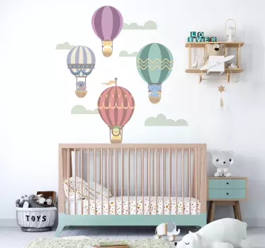 Vinilo ilustración globos voladores con animales - TenVinilo