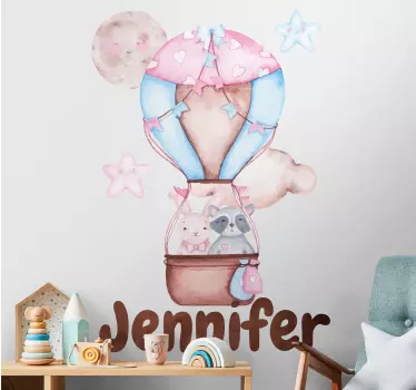 Vinilo decorativo ilustración Lindo mapache y conejito en un glob - TenVinilo