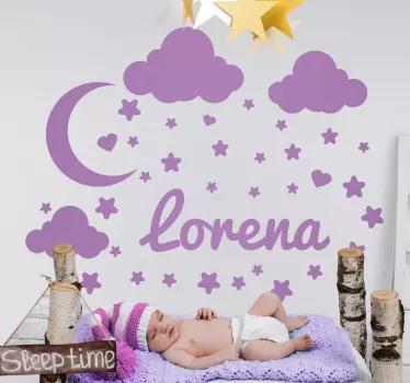 Vinilo decorativo ilustración Lluvia de estrellas con nombre - TenVinilo