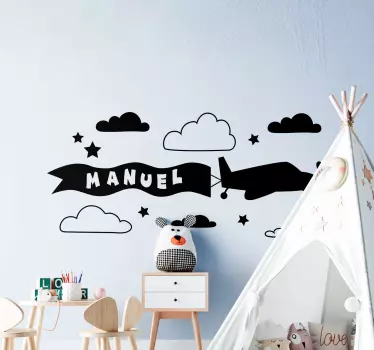 Vinilo decorativo ilustración Plano dibujo nombre con nubes - TenVinilo